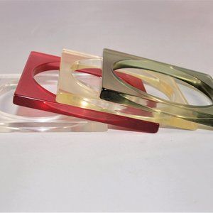 Vintage Mod Mid Century Square Acrylic Bangle Bracelet Set (4)
